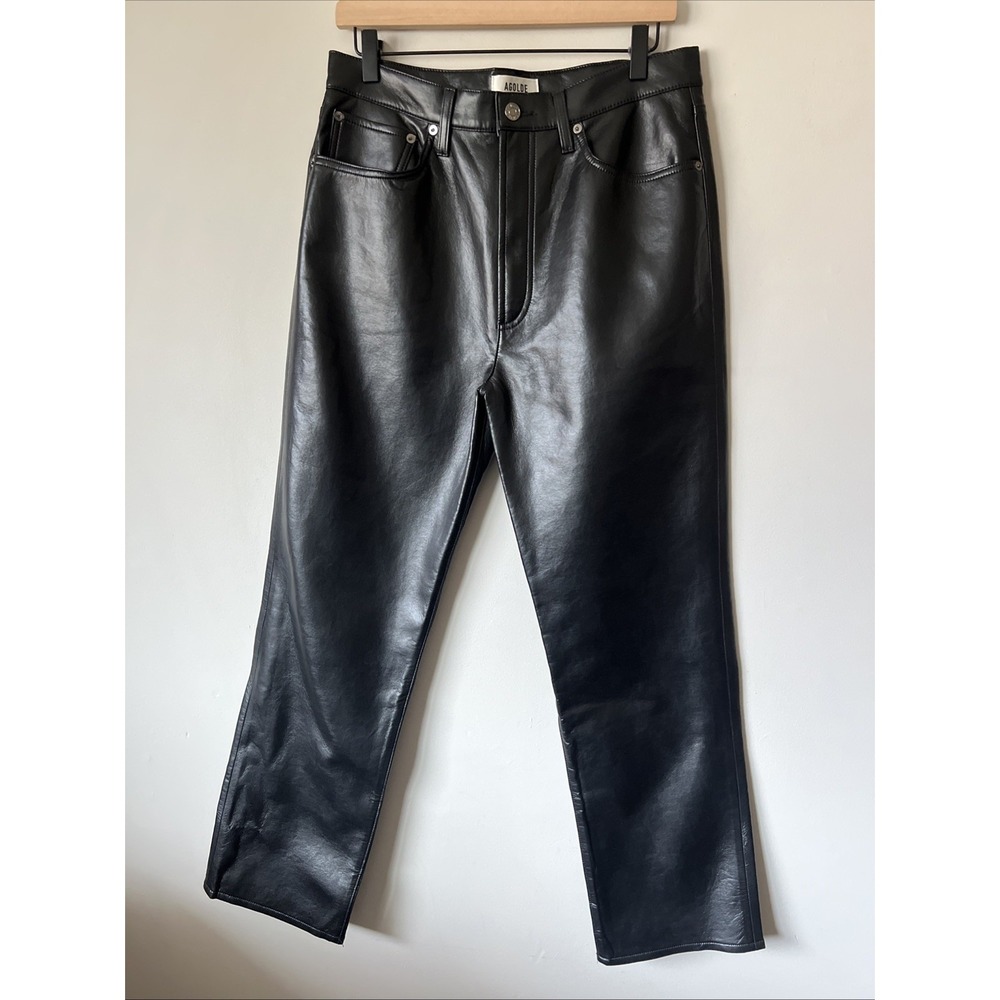 AGOLDE Recycled Leather Fitted 90's Pants in Black Women's Size 30 Excellent